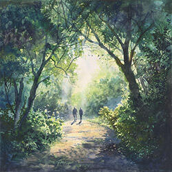 painting of a couple walking in nature